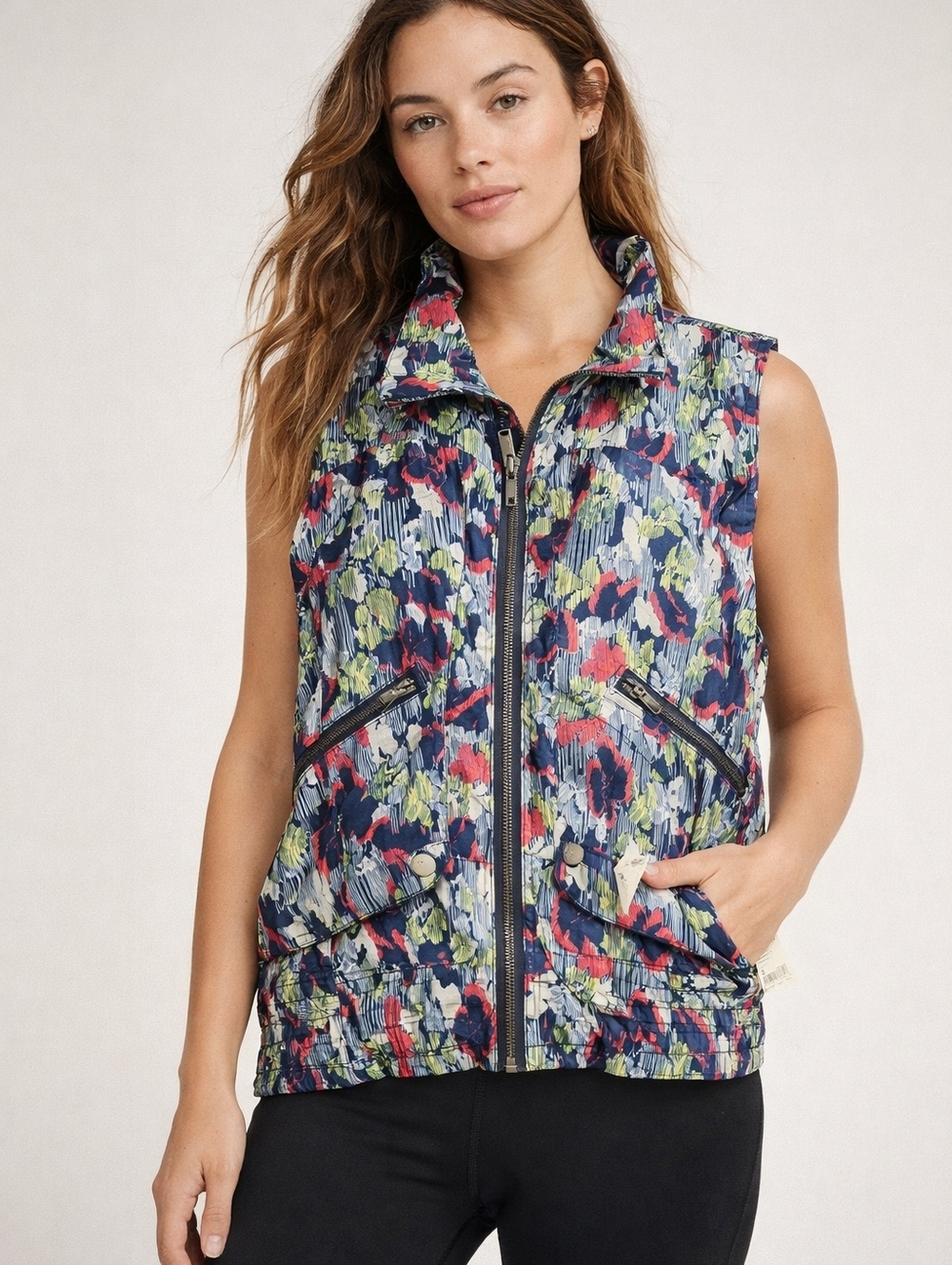 “NEW W TAGS Free People Movement Floral Zip Vest NWT Size Small Lightweight